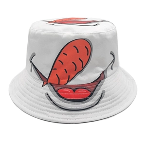 Funny Cartoon Mouth Print Bucket Hat Polyester Sun Protection Outdoor Retro Fisherman Cap For Men Women