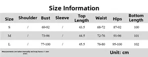 Detailed size chart for women's summer backless top and skirt set in S, M, L dimensions