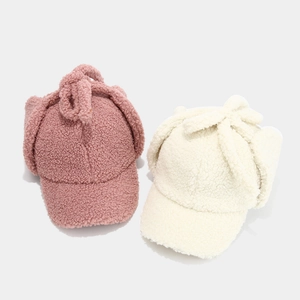 Winter thermal sherpa trapper baseball cap with earflaps in pink and beige colors