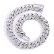 Macro shot of 14mm silver Miami Cuban link bracelet with sparkling cubic zirconia pavé