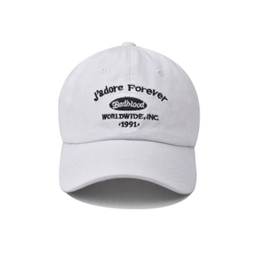 Close-up of J'adore Forever 1991 embroidery on white cotton canvas baseball cap