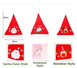 Detailed view of Santa, Snowman, and Reindeer Christmas hats with 40x28cm size markings