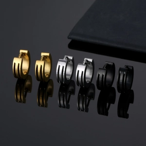 Huggie Hoop Earrings Stainless Steel Triple Groove Striped Minimalist Punk Rock Gothic Style For Men Women Unisex