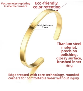 Detailed shot of 2mm thick golden titanium steel cuff with inner brushed finish