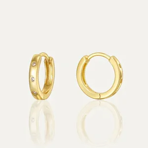 Boucles d'Oreilles Anneaux en Argent Sterling 925 Plaqué Or 14K pour Femmes Boucles d'Oreilles Huggie Minimalistes Incrustées de Zirconia