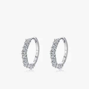 925 Sterling Silver Earrings With Clear Zircon Marquise Round Cut Geometric Hoop Simple Fashion Jewelry For Women