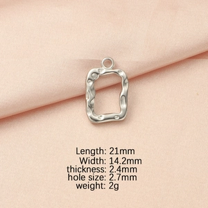 Detailed size specifications for hammered stainless steel rectangular hollow pendant charm