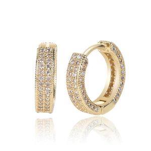 Gold-plated hip hop hoop earrings with micro-paved white cubic zirconia stones