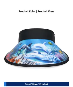 Detail of kids sun visor with 3D ocean print featuring dolphins and coral reefs