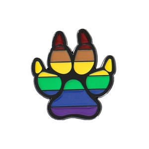Rainbow striped animal paw print enamel brooch pin with black metal outline for clothes