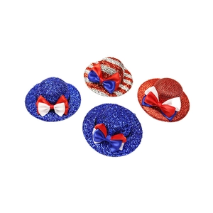 Set of four sequin mini hats for Independence Day with ribbon bows and US flag themes