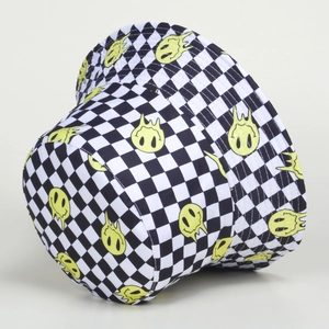 Checkered smile face bucket hat with yellow melting print for sun protection