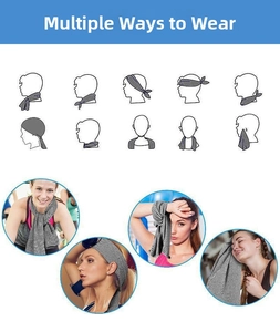 Visual guide showing various ways to wear the U-shaped cooling hooded sport towel