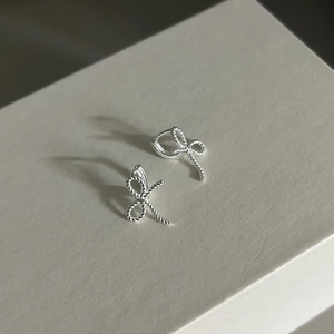 Minimalist 925 sterling silver bow knot hoop earrings with textured twisted rope design