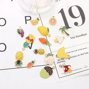 Assorted colorful enamel fruit and vegetable charms for DIY necklace and bracelet making