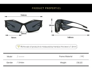 Detailed size chart for cat-eye sunglasses with lens width and frame measurements