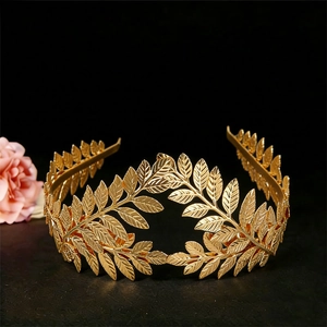 Baroque golden laurel leaf crown headpiece with elegant matte metallic foliage design