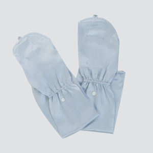 Light blue 100% mulberry silk sun protection sleeves with elastic cuffs and button detail
