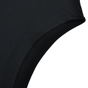 Close-up of black ribbed fabric texture with high elasticity and premium edge stitching