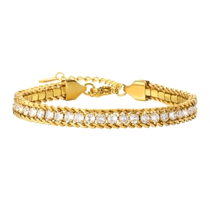 Elegant 18K gold plated stainless steel triple chain bracelet with cubic zirconia