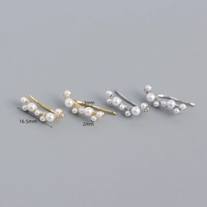 S925 silver twig ear cuffs with pearls and diamonds in gold and silver finishes