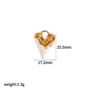 Detail view of the 25.5mm gold and white heart pendant showing size and weight specs