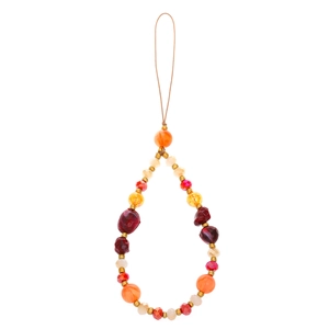Handmade beaded phone charm with colorful crystal resin flowers and geometric round beads