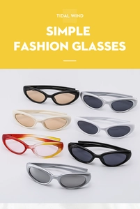 Flat lay of Y2K oval cycling sunglasses in assorted colors including black, silver and white