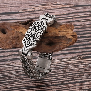 Vintage silver gothic cross plate bracelet with engraved scroll patterns for men
