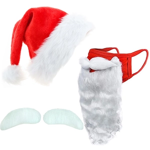 Christmas Santa costume set with red hat, white beard face mask and fluffy eyebrows