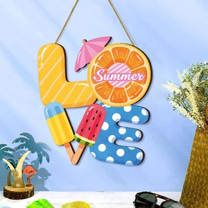 Sommer Holz Hängeschild Wanddeko LOVE Buchstabe Eiscreme Wassermelone Design Holzplakette Mit Hanfseil Für Heim Raum Dekoration