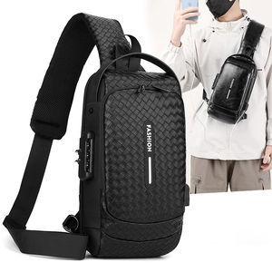 Men Anti Theft Sling Bag With Password Lock And USB Charging Port Waterproof PU Leather Crossbody Chest Bag For Travel