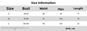 Detailed size guide table for backless polka dot A-line dress in S, M, and L dimensions