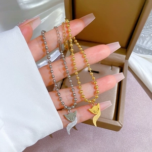 Fox Pendant Beaded Bracelet Titanium Stainless Steel Adjustable Lobster Clasp Korean Style For Women Girls