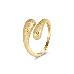 Minimalist S925 sterling silver hammered open ring with polished gold-plated finish