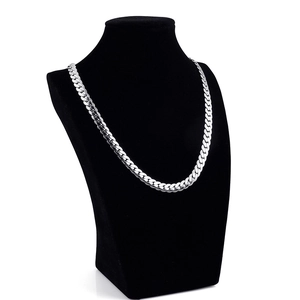 Minimalist 8mm silver stainless steel flat Cuban link chain necklace on black mannequin