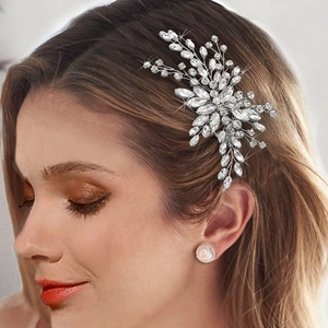 Bridal Hair Comb Alloy Rhinestone Crystal Leaf Flower Vine Wedding Hair Side Comb Accessories For Women Bridesmaid
