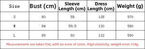 Detailed size chart for elegant off-shoulder dress with bust and length specifications