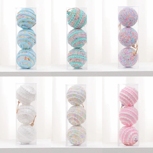 Christmas Ball Ornaments Macaron Foam Baubles With Glitter Beads Fabric Hanging Decorative Holiday Party Tree Home Decor