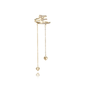 Golden star tassel ear cuff with micro-pave cubic zirconia hearts on white background