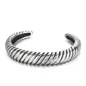 Vintage punk dragon scale twisted metal cuff bracelet in antique silver finish for men