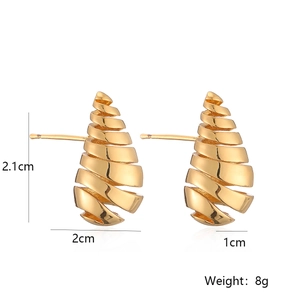 Detailed size chart for gold spiral drop earrings showing 2.1cm height and 8g weight