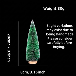 Detailed size view of a 20cm green sisal Christmas tree with a wooden base and snow tips