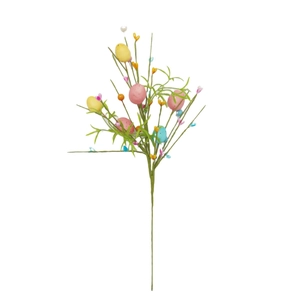Ramo di uova di Pasqua con uova colorate e fiori rosa per decorazioni primaverili