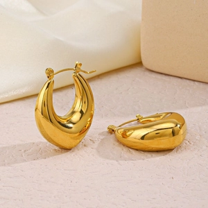 Orecchini a cerchio retrò francesi a forma di U cavi placcati in oro 18K per donna trendy
