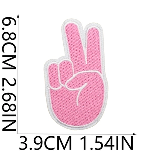 Detailed size measurement of pink victory hand embroidery patch showing dimensions