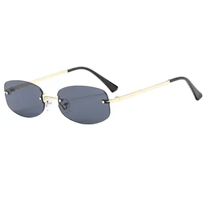 Vintage Rimless Sunglasses For Women Men Metal Frame Gradient Lens UV400 Protection Hip Hop Fashion Eyewear