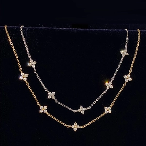 Elegant S925 sterling silver four-leaf clover necklaces with zircons in gold and silver