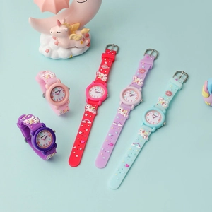Cartoon unicorn watches for girls with 3D silicone straps in five pastel colors