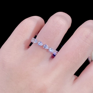 Elegant S925 silver ring featuring sparkling pear-cut cubic zirconia in a stacked row design